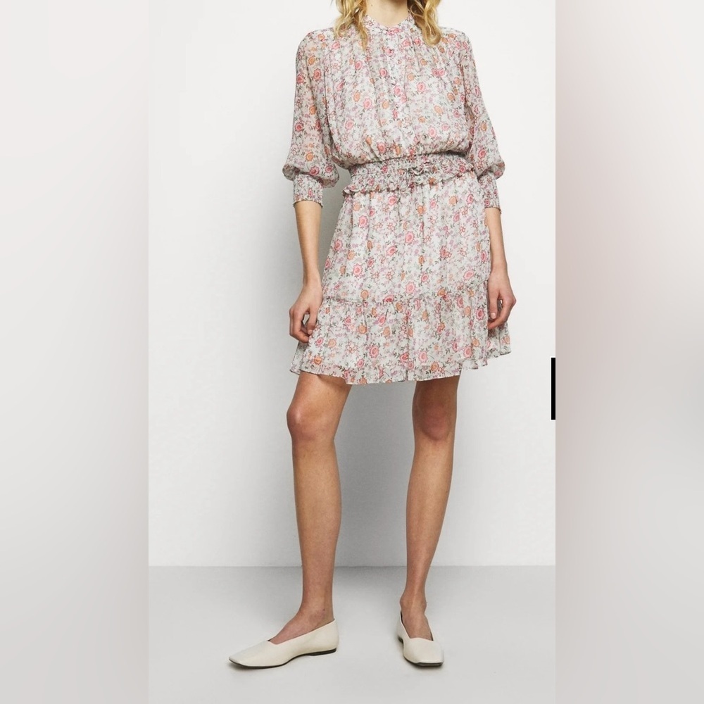 Rebecca Minkoff Cream and Pink Floral Smocked Waist Mini Dress